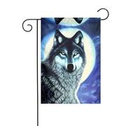 JKDGOJ lupo sotto la luna immagine Bandiera da giardino Bandiera da cortile all'aperto adatta a tutte le stagioni 30,5 x 45,7 cm