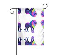 JKDGOJ Neon Lion Glitch immagine Bandiera da giardino Bandiera da cortile all'aperto adatta a tutte le stagioni 30,5 x 45,7 cm