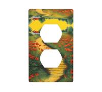 JKDGOJ Papaveri Campo Giallo Mattoni Road Stampe Dual Socket pannello a parete copertura di alimentazione domestica durevole per prese decorative e interruttori