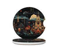 JKDGOJ Piccole città stampa auto sottobicchieri 2 assorbenti in ceramica antiscivolo bevande, decorazioni auto