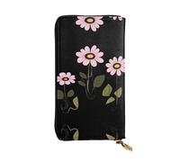 JKDGOJ Pink Daisy Prints Borsa lunga in pelle da donna con cerniera per carte di credito di grande capacità