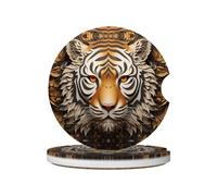 JKDGOJ Sottobicchieri per auto con stampa di testa di tigre dall'aspetto feroce, 2 assorbenti in ceramica antiscivolo, decorazioni per auto