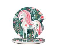 JKDGOJ Sottobicchieri per auto con stampa di unicorni a pelo lungo, 2 assorbenti in ceramica antiscivolo, decorazioni per auto