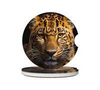 JKDGOJ The deep-Eyed Leopard Prints - Sottobicchieri per auto, 2 assorbenti in ceramica antiscivolo, decorazioni per auto