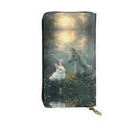 JKDGOJ The Rabbit and the Unicorn Prints Portafoglio lungo da donna in pelle con cerniera per carte di credito di grande capacità