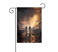 JKDGOJ Vigili del fuoco che combattono gli incendi immagine Bandiera da giardino Bandiera da cortile all'aperto adatta a tutte le stagioni 30,5 x 45,7 cm