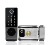 JKDND Smart Door Handle Lock Keyless Biometric Door Lock 6-in-1 Unlocking Via Tuya APP/Key/Card/WiFi/Passcode/Fingerprint/IP66 Waterproof Rating(Double-fingerprint)