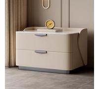JKDSDE Comodino semplice e moderno in legno massello con due cassetti, comodino color crema nessun assemblaggio richiesto con piano in vetro temperato, per camera da letto, soggiorno, ufficio(B)