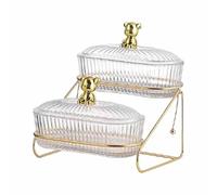 JKETKR Vassoio snack con coperchio per casa, riunioni, cena, dormitorio(Golden Bear,2 Tier)