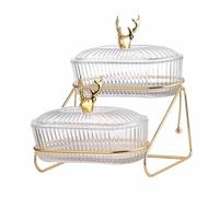 JKETKR Vassoio snack con coperchio per casa, riunioni, cena, dormitorio(Golden Deer,2 Tier)