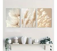 JKEVCBIAX Quadro da parete in stile bohémien chic con erba e canne beige - Tonalità arancioni e beige, elegante decorazione per la casa, opera d'arte contemporanea (75x110cmx3/SENZA cornice)