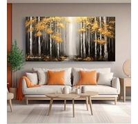 JKEVCBIAX Quadro moderno piatto astratto su tela con foresta dorata, immagini minimaliste con linee a blocchi, decorazione da parete per corridoio e ufficio (50x100 cm/senza cornice)