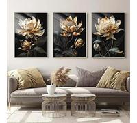 JKEVCBIAX Quadro moderno su tela con fiori neri e dorati, poster, opere d'arte, quadri da parete per soggiorno, camera da letto, corridoio, arredamento per la casa, 60x80 cm x3 senza cornice