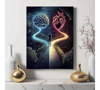 JKEVCBIAX Quadro su tela con tema Cuore e Cervello - Blu e Rosso - Connessione Mente-Corpo, Neuroscienze e Design Cardiovascolare - Stampa Moderna (40x60 cm/Senza cornice)