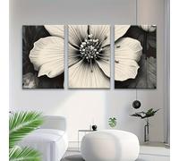 JKEVCBIAX Trittico floreale da parete - Quadro moderno monocromatico su tela, disegno minimalista vintage in bianco e nero con linee, decorazione per la casa (30x40cmx3/SENZA cornice)