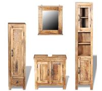 Jkghdrt Comò da bagno con specchio e 2 armadietti laterali in legno | Set di mobili da bagno vintage, mobiletto sottolavabo con apertura, 120 cm e 160 cm, venature del legno uniche