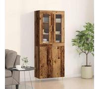 Jkghdrt Highboard 2 PZ Legno Antico 69,5 x 34 x 180 cm Materiale Legno | montaggio a parete, ante in vetro, maniglie dorate, scomparti, ripiani, superficie opaca, soggiorno, look moderno