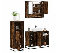 Jkghdrt Set di 3 mobili da bagno in legno di quercia affumicata con | Superficie liscia, facile da pulire, telaio in metallo industriale, molto spazio, specchio non distorto