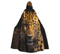 JKIEGOQ Mantello con cappuccio per adulti, con motivo leopardato dagli occhi profondi, per feste in costume di Halloween e molto altro ancora