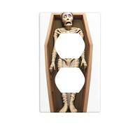 JKIEGOQ Mummia in una bara di legno stampa doppia presa pannello a parete presa elettrica copertura piastra decorazione resistente al calore 11,4 x 7 cm