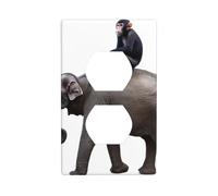 JKIEGOQ Scimmia sul retro di un elefante stampa doppia presa pannello a parete presa elettrica copertura piastra decorazione resistente al calore 11,4 x 7 cm