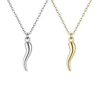 JKJF 2 collane con ciondolo a forma di Cornicello in acciaio inox, per donne, colore argento e oro