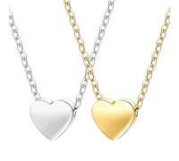JKJF 2 collane con ciondolo a forma di cuore, in acciaio inox, per donne e donne, colore argento e oro