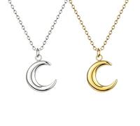 JKJF 2 collane con ciondolo a forma di luna, in acciaio inox, con ciondolo a forma di mezzaluna, per donne, colore argento e oro