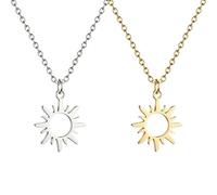 JKJF 2 collane con ciondolo a forma di sole, in acciaio inox, per donne e donne, colore argento e oro