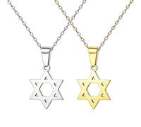 JKJF 2 collane con ciondolo a forma di stella di David, in acciaio inox, con ciondolo a forma di stella di David, amuleto di Israele, da donna, colore argento e oro