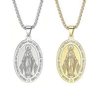 JKJF 2 collane con ciondolo con Vergine Maria, in acciaio inossidabile, collana con amuleto religioso, per uomo e donna, oro e argento