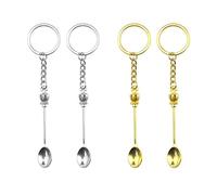 JKJF 4 mini cucchiaini a forma di corona, portachiavi con cucchiaino, collana con ciondolo a forma di cucchiaino, micro cucchiaino, per spezie, sali di sabbia, oro e argento
