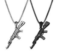 JKJF Collana con ciondolo a forma di fucile d'assalto, 2 pezzi, Hip Hop, punk, rock, gotico, fucile d'assalto, collana da motociclista vintage da uomo, colore nero, argento, stile 2