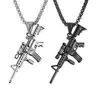 JKJF Collana con ciondolo a forma di fucile d'assalto, 2 pezzi, Hip Hop, punk, rock, gotico, fucile d'assalto, collana da motociclista vintage da uomo, colore nero, argento, stile 1