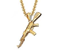 JKJF Collana con ciondolo a forma di fucile d'assalto hip hop punk rock, catena gotica fucile d'assalto, collana vintage da motociclista per uomo - oro stile 2