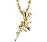 JKJF Collana con ciondolo a forma di fucile d'assalto hip hop punk rock, collana gotica fucile d'assalto, collana vintage da motociclista per uomo - oro stile 1