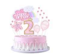 JKJF Decorazione per torta per 2° compleanno ragazze secondo compleanno torta topper arcobaleno nuvola buon compleanno torta topper stella palloncino cupcake topper baby shower ragazze festa - rosa