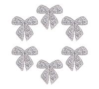 JKJF Toppe con nodo a fiocco con strass per applicazioni e decorazioni per indumenti per jeans, giacche, borse zaini cappelli scarpe, vestiti, decorazioni, artigianato, fai da te 6 pezzi 6 cm argento