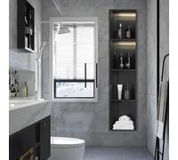 JKJZSALJ Nicchia Doccia in Acciaio Inox 304 con Luce A LED, Mensola da Incasso A Parete per Bagno, Non Necessita di Piastrelle, Base Inclinata di 92° per Lo Scarico dell'Acqua, Nero, 120X28 Cm