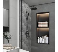 JKJZSALJ Nicchia Doccia in Acciaio Inox con Luci A LED, Senza Piastrelle, Nicchia da Parete per Bagno, per Doccia/Cucina/Corridoio, Base Inclinata di 90,2° per Drenaggio, con Luce, 70X28 Cm