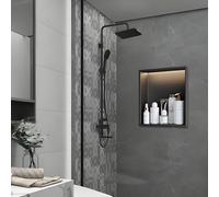 JKJZSALJ Nicchia per Doccia in Acciaio Inox con Luci A LED, Senza Piastrelle, per Doccia/Cucina/Corridoio, Base Inclinata di 90,2° per Lo Scarico, con Luce, 32X32 Cm