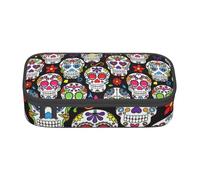 Jkkghll Astuccio scolastico con stampa di teschi colorati e fiori, 20,3 x 5,1 x 9,4 cm, borsa portaoggetti multifunzione per studenti, Nero , Taglia unica