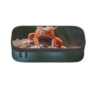 Jkkghll Astuccio scolastico elegante con stampa leopardata di geco sabbia 8,3 x 2 x 9,4 cm borsa portaoggetti multifunzione per studenti, Nero , Taglia unica