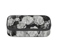 Jkkghll Astuccio scolastico elegante con stampa rosa bianca nera 8,3 x 2 x 9,4 cm borsa portaoggetti multifunzione studente, Nero , Taglia unica