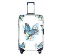 Jkkghll Blue Butterfly On Blossom Flower Print Bagagli Elastico Viaggio Valigia Protector con Cerniera Nascosta Anti Graffio, bianco, S