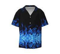 Jkkghll Collare cubano a maniche corte con stampa di fiamme blu per varie occasioni in yacht viaggi feste tropicali, Nero , XXL