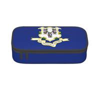 Jkkghll Connecticut State Flag Print - Astuccio scolastico elegante, 20,3 x 5,1 x 9,4 cm, multifunzione, per studenti, Nero , Taglia unica