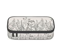 Jkkghll Elegante astuccio per la scuola con stampa di erbe floreali botaniche 8,3 x 2 x 9,4 cm, borsa portaoggetti multifunzione per studenti, Nero , Taglia unica