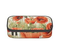 Jkkghll Elegante astuccio scolastico con stampa di papaveri, 20 x 5 x 9,4 cm, borsa portaoggetti multifunzione per studenti, Nero , Taglia unica