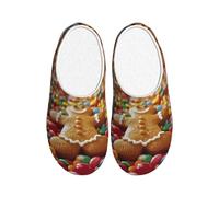 Jkkghll Gingerbread Man Candy Stampa accogliente flanella pantofole calde anti-pelucchi Indoor Outdoor TPR suola elegante uso quotidiano